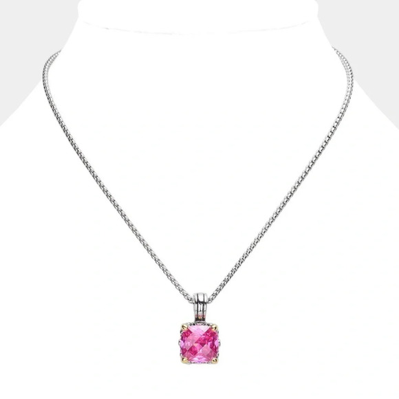 PPink Multi Facet Cut Stone Pendant Necklace - Picture 1 of 4